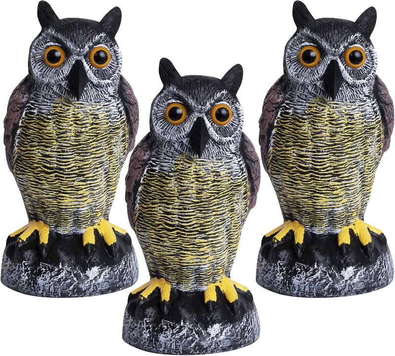 Photo 1 of Galashield Owl Decoy | Plastic Owls to Scare Birds Away | Owl Statue for Garden & Outdoors - Pack of 3
