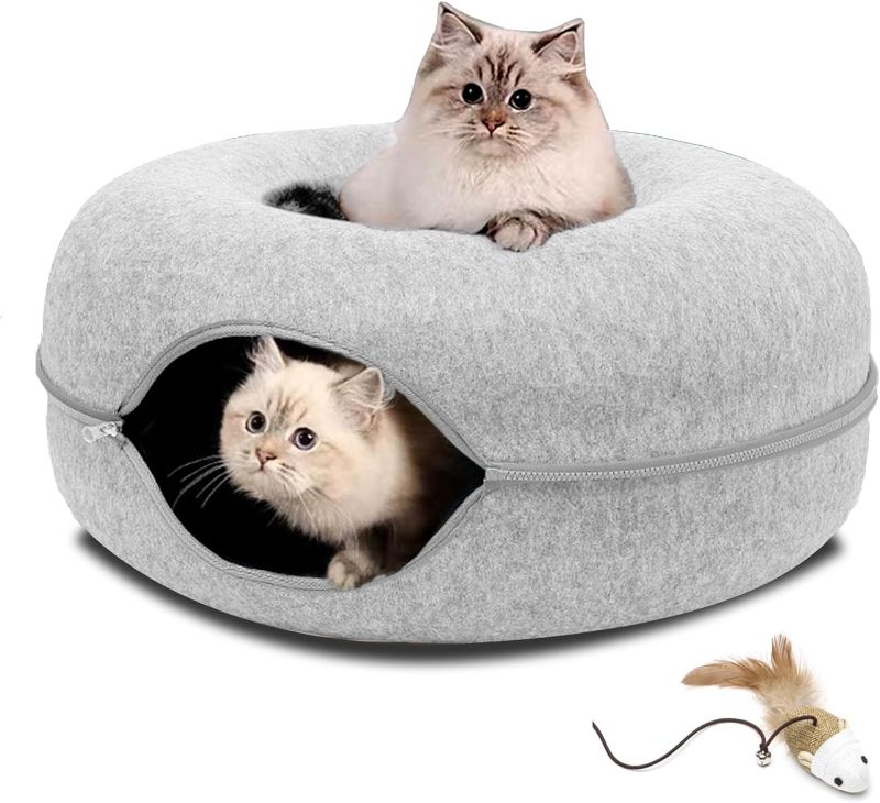 Photo 1 of Cat Tunnel Bed,Peekaboo Cat Cave - All Season Cat Tunnel Bed for Indoor Cats,Cat House with 1 Toy,Scratch Detachable & Washable Donut Cat Bed,for Cats...
