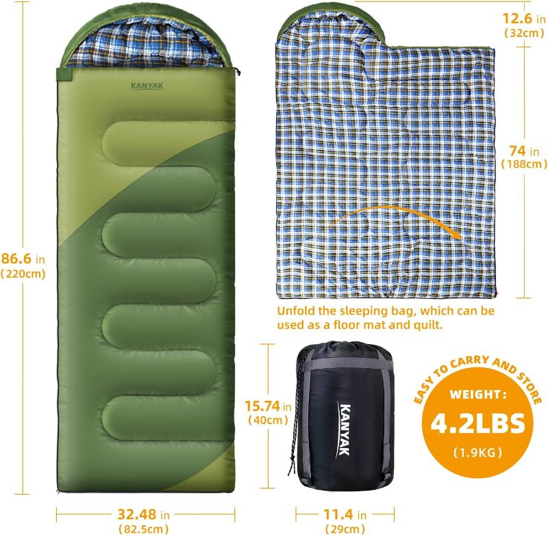 Photo 2 of Camping Sleeping Bag K350 Sleeping Bags for Adults Kids Teens Cold Weather Warm Sleeping Bag Winter for 3-4 Season Camping, Camping Gear Equipment, Traveling, and Outdoors 