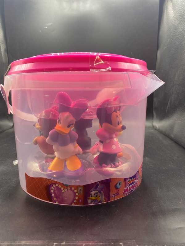Photo 1 of Mickey & Friends 5 Piece Bath Squirter Bucket Set. Bath toys for baby and toddlers, includes organizer bucket with drainage to store your bath time water toys.