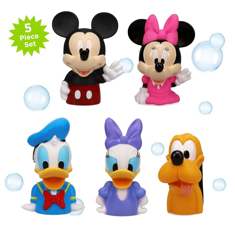 Photo 1 of Mickey & Friends 5 Piece Bath Squirter Bucket Set. Bath toys for baby and toddlers, includes organizer bucket with drainage to store your bath time water toys.