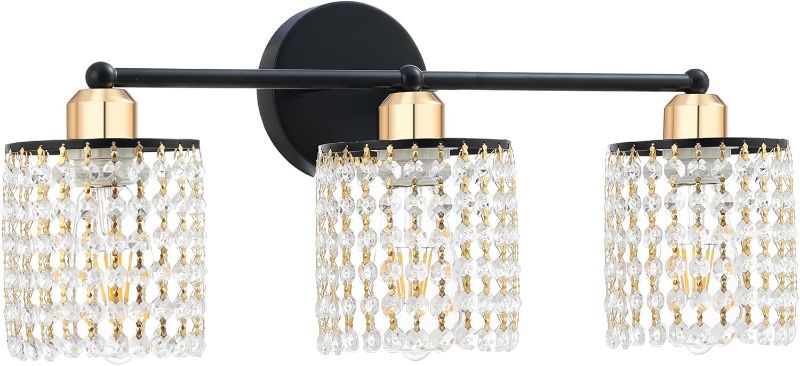 Photo 1 of JolyWell Bathroom Lighting Fixtures Over Mirror with 3-Light Crystal Tassel String Chain, Morden Vanity Wall Sconces Light, Modern Brushed Nickel Bathroom Lights for Cabinet Bedroom Living Room Porch
