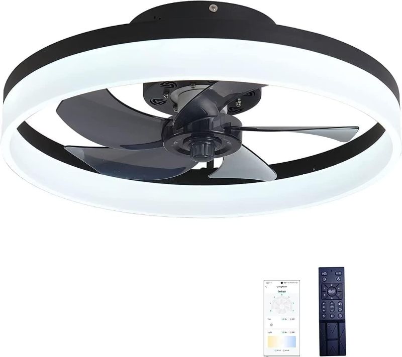 Photo 1 of 17.2" Modern Indoor Flush Mount Ceiling Fan with Lights,Dimmable Low Profile Ceiling Fans with Remote Control,Smart 3 Light Color Change and 6 Speeds for Bedroom Living Room Kitchen
