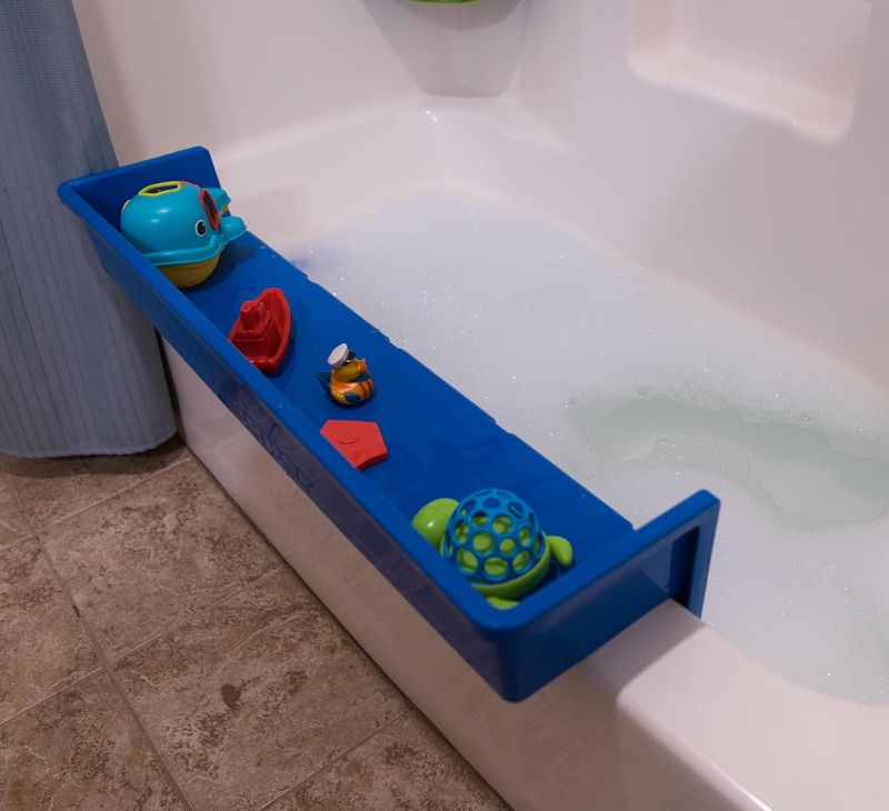 Photo 1 of Tub Topper® Bathtub Splash Guard Play Shelf Area -Toy Tray Caddy Holder Storage -Suction Cups Attach to Bath Tub -No Mess Water Spill in Bathroom -Fun for Toddlers Kids Baby
