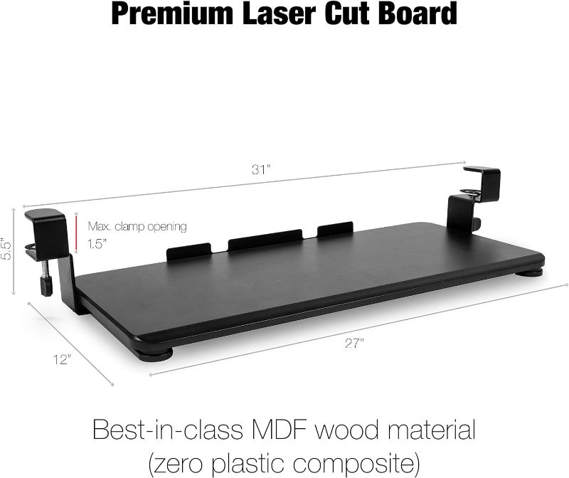 Photo 1 of TechOrbits Keyboard Tray Under Desk – 27" Clamp On Keyboard Drawer Computer Stand – Ergonomic Mouse & Keyboard Sliding Tray Computer Desk Extender
