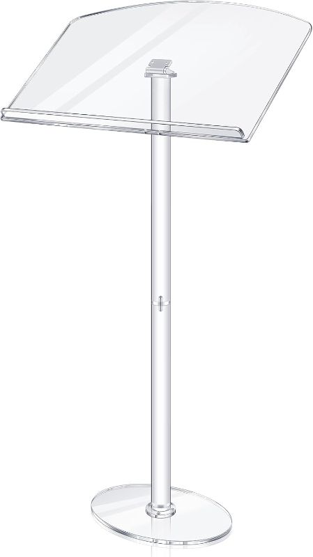 Photo 1 of 23.6 x 15.7 x 43.3 Inch Pulpits for Churches Acrylic Podium Stand Angle Adjustable Clear Podium Portable Church Podium Modern Foldable Lectern for Weddings Classroom Church Concert Speech
