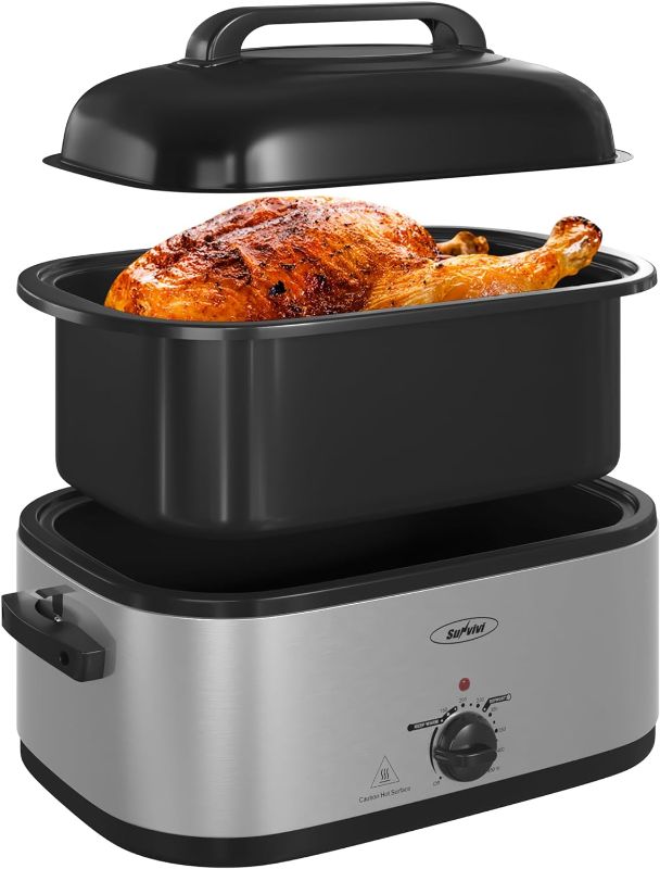 Photo 1 of 
Sunvivi 24-Quart Electric Roaster Oven with Visible Self-Basting Lid,Turkey Roaster Oven with Removable Pan and Rack,Stainless Steel,Silver
