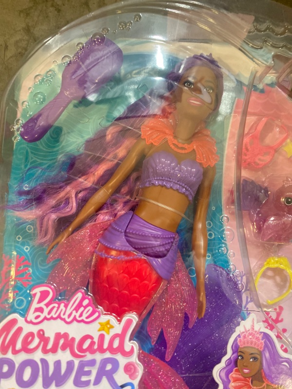 Photo 3 of Barbie Mermaid Power Doll, "Brooklyn" with Phoenix Pet and Accessories, Mermaid Toys with Interchangeable Fins
