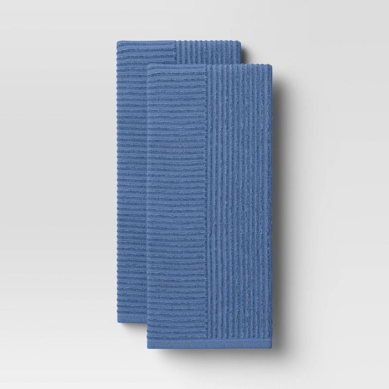 Photo 1 of 2pk Cotton Solid Ribbed Terry Kitchen Towels Blue - Threshold™
