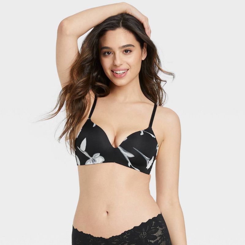 Photo 1 of 34DD Women's Floral Print Bliss Lightly Lined Wirefree Bra - Auden™ Black
