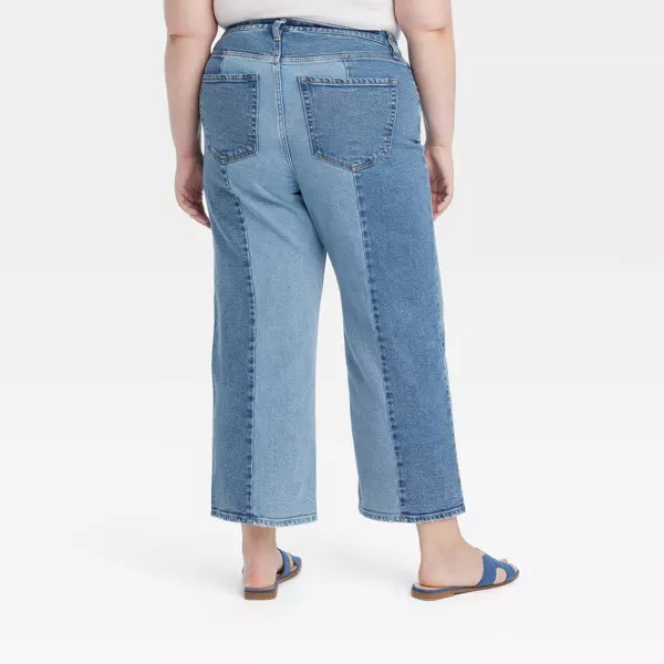 Photo 2 of Size 20 Women's High-Rise Cropped Straight Two Tone Jeans - Ava & Viv Blue Denim 20
