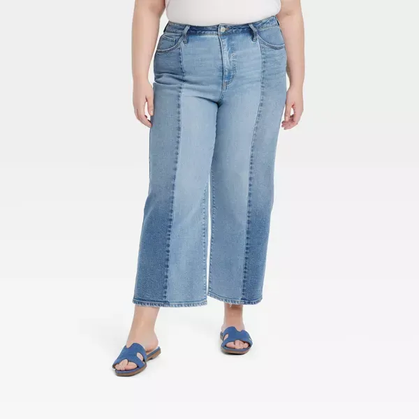 Photo 1 of Size 20 Women's High-Rise Cropped Straight Two Tone Jeans - Ava & Viv Blue Denim 20
