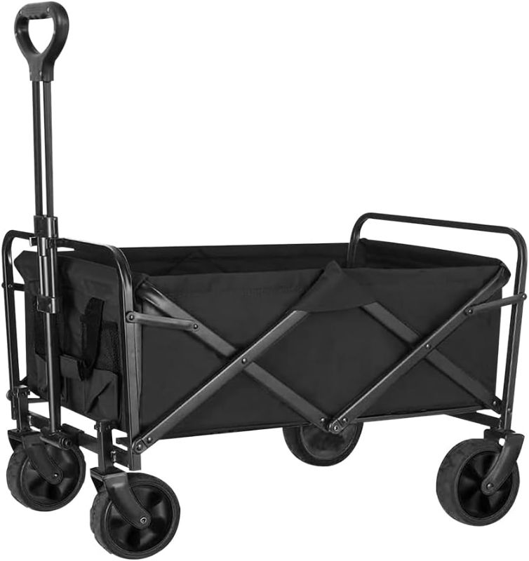 Photo 1 of Folding Wagon Cart Collapsible Outdoor Utility Wagon Heavy Duty Garden Carts Portable Grocery Wagon Adjustable Handle Beach Camping Wagon Carts with Cup Holders for Sports Shopping Garden
