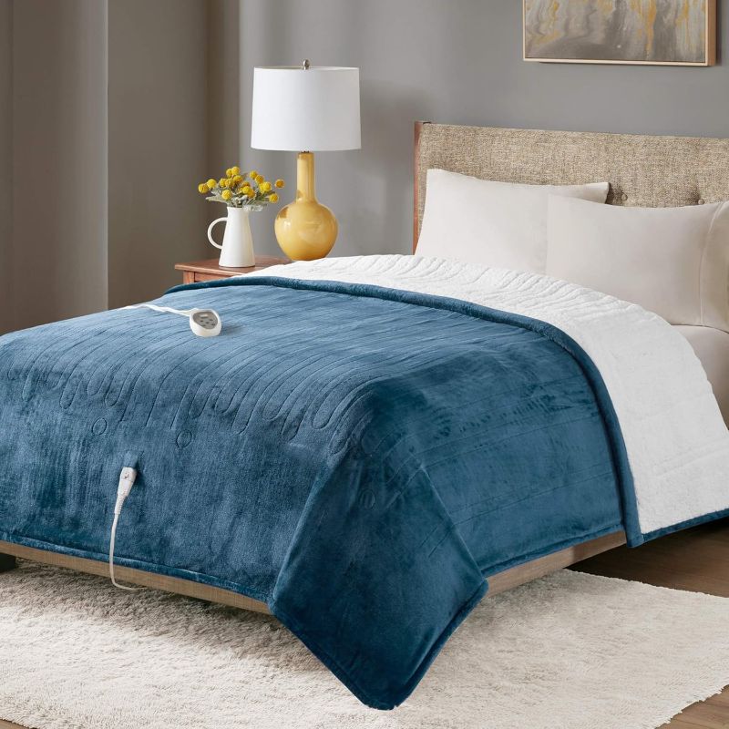 Photo 1 of Degrees of Comfort Fuzzy Sherpa Plush Heated Blanket, Full Size Bed Electric Blankets with 20 Heat Settings Controller | 1-10 Hour Auto Shut Off |Washable, 80" X 84" Blue
