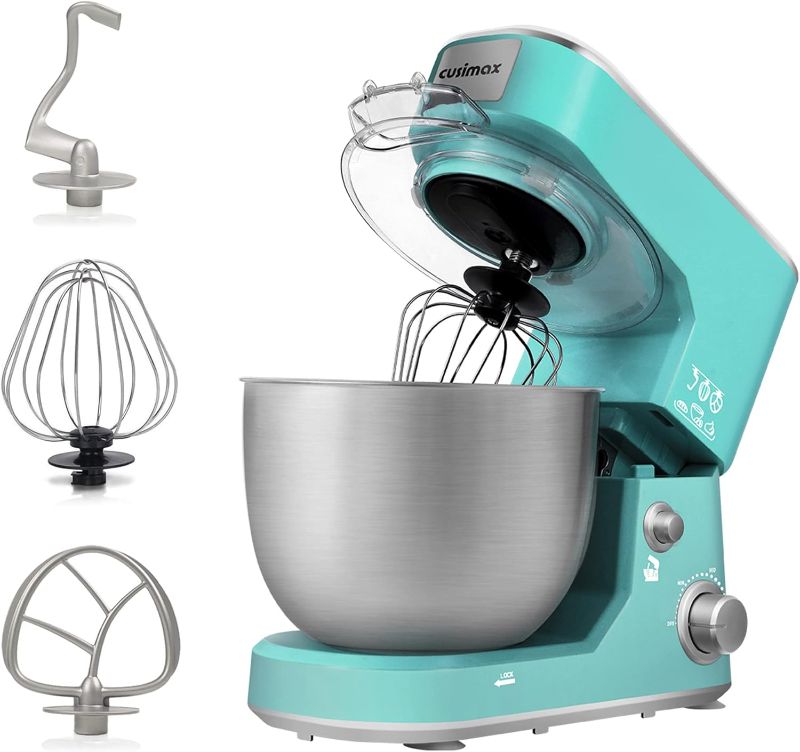 Photo 1 of CUSIMAX Stand Mixer, 5-QT Stainless Steel Bowl Food Mixer, Tilt-Head Kitchen Electric Mixer with Dough Hook, Mixing Beater and Whisk, Splash Guard, Green
