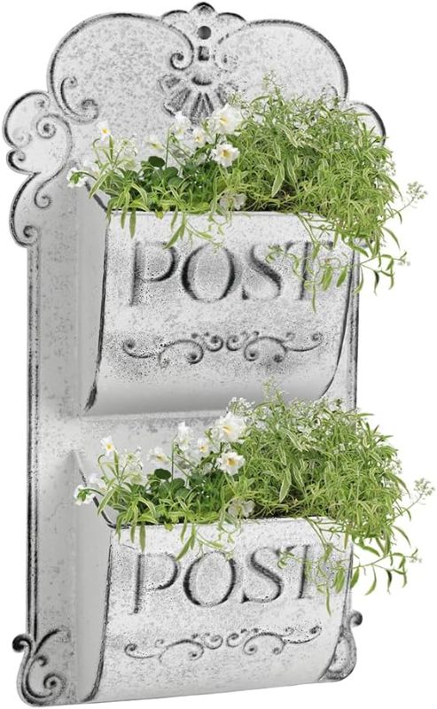 Photo 1 of All Chic Outdoor Wall Planters Metal Wall Planter Wall Mounted Planters 2-Tiers White Wall Vase Flower Pot Indoor Outdoor Wall Hanging Planter Shabby Rustic...
