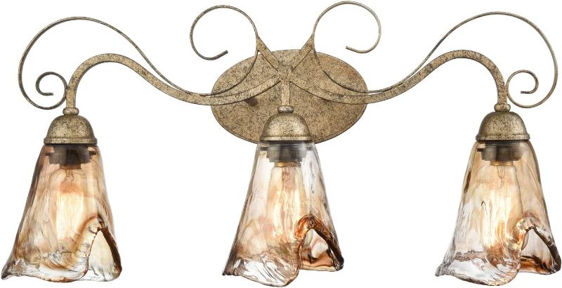 Photo 1 of DANSEER Vintage Vanity Light Fixture Rustic Bathroom Wall Sconce 3-Light with Amber Glass Shade
