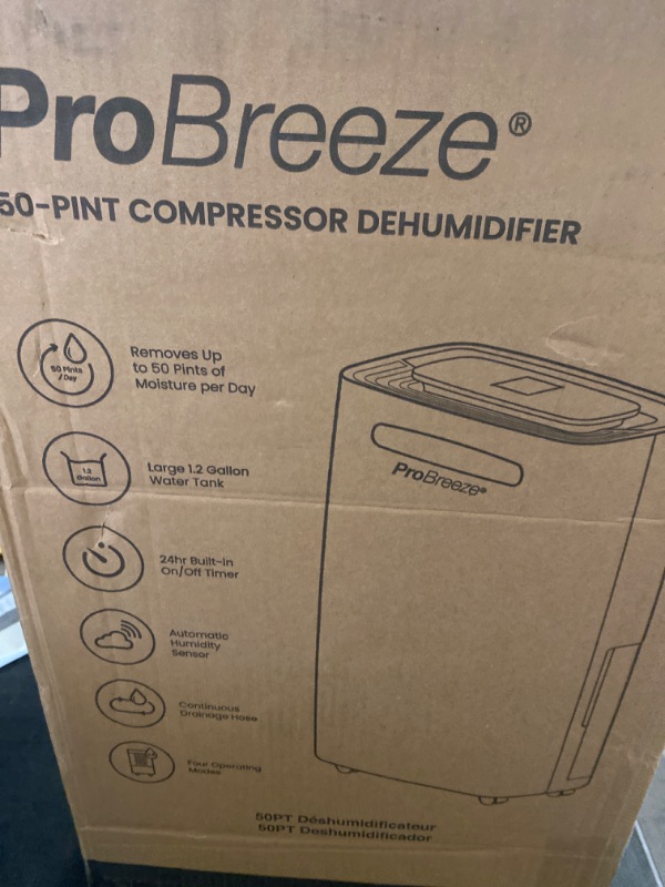 Photo 1 of Pro Breeze 50 Pint Dehumidifier - 3,500 4,000 Sq Ft Dehumidifiers for Home Large Room Basements with Humidity Sensor, Auto Shut Off, Continuous Drainage Hose, Removes Moisture, Ideal for Basement
