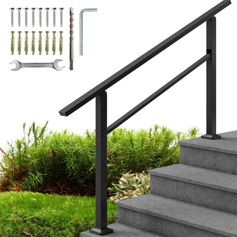 Photo 1 of Handrails for Outdoor Steps,1-4 Step Stair Handrail & Indoor Stair Railing Kit Black Railings for Outdoor Steps and Hand Rails for Seniors for Porch Railing & Deck Hand Rail(1-4 Step)
