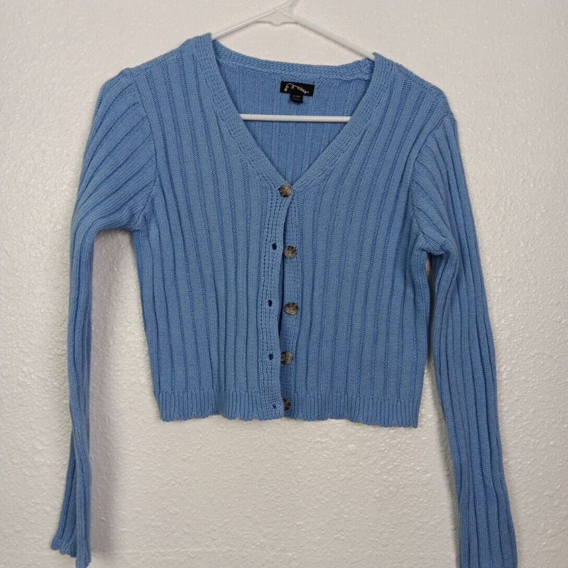 Photo 1 of Size XL - Art Class Cardigan Girls Blue Ribbed V-neck Crop Long Sleeve Sweater