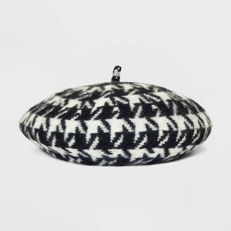 Photo 1 of (1 Size Fits most)Knit Beret Hat - a New Day™ Black Houndstooth