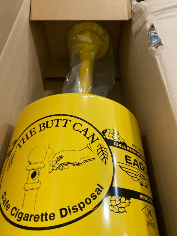 Photo 2 of Eagle 1202 Galvanized Steel Poly Tube Cigarette Butt Receptacle, 2-1/2 gallon Capacity, 35" Height, 11" Diameter, Yellow