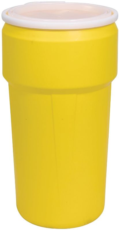 Photo 1 of Eagle 20 Gallon Plastic Drum with Lid, Plastic Lever-Lock, 30.5"x15.8", Open Head Lab Pack Drum Made of Durable, Lightweight HDPE, Withstands Weather and Chemicals, Made in USA, Yellow, 1623