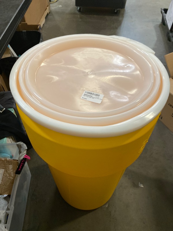 Photo 3 of Eagle 20 Gallon Plastic Drum with Lid, Plastic Lever-Lock, 30.5"x15.8", Open Head Lab Pack Drum Made of Durable, Lightweight HDPE, Withstands Weather and Chemicals, Made in USA, Yellow, 1623