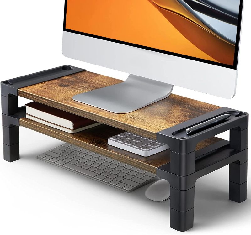 Photo 1 of HUANUO Monitor Stand Computer Riser, Monitor Stand for Desk with Adjustable Height and 2 Platforms, Ergonomic Computer Riser, Monitor Riser for Laptops and Monitors The 20.5” by 7.9” platform of this adjustable monitor stand is the perfect size for most d