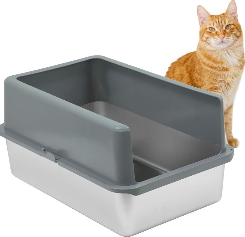 Photo 1 of iPrimio Enclosed Sides Stainless Steel Litter Box - XL for Big Cats - Stainless Easy Cleaning High Sided Litter Box, 1 Pan w/Enclosure