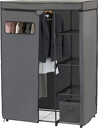 Photo 1 of (One Pole Is Bent) Simple Houseware Freestanding Cloths Garment Organizer Closet with Cover Dark Gray