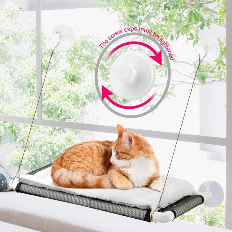 Photo 1 of Cat Window Perch, Cat Hammock Window Seat w/Free Fleece Blanket 2024 Latest Screw Suction Cups Extra Large Sturdy Cat Bed Cat Resting Seat Hold Two Large Cats White Indoors (One Extra Suction Cup