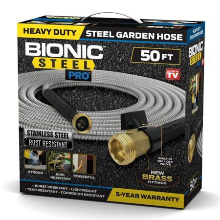 Photo 1 of Bionic Steel Pro Garden Hose 304 Stainless Steel Metal Water Hose Heavy Duty Crush Resistant Brass Fittings Kink Tangle Free 50ft