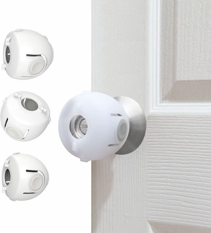 Photo 1 of Child Proof Door Knob Covers, Toddler Door Locks, Baby Proof Safety Locks for Doors, 4 Pack/White