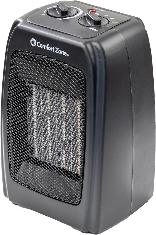 Photo 1 of Comfort Zone CZ442E Personal Energy Save Ceramic Heater - 1500W Portable with Adjustable Thermostat, Tip-Over Switch & Overheat Protection, Black