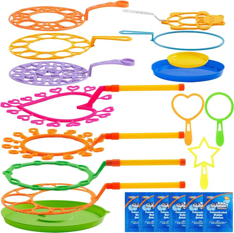 Photo 1 of JOYIN Big Bubble Wands Set with with Tray, 21" Giant Bubble Wands Bulk for Kids, Summer, Outdoor Play Period & Birthday Party & Games, 6 Pcs Bubble Solution Suitable, Suitable for All Age People