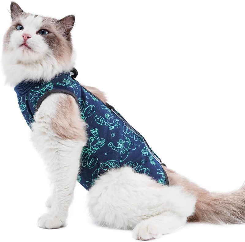 Photo 1 of (Dark-Blue-Size M) Cat After Surgery Recovery Suit / Onesie for Surgical Abdominal Wound Or Skin Diseases E-Collar Alternative Wear Cat Neutering Bodysuit Wear 