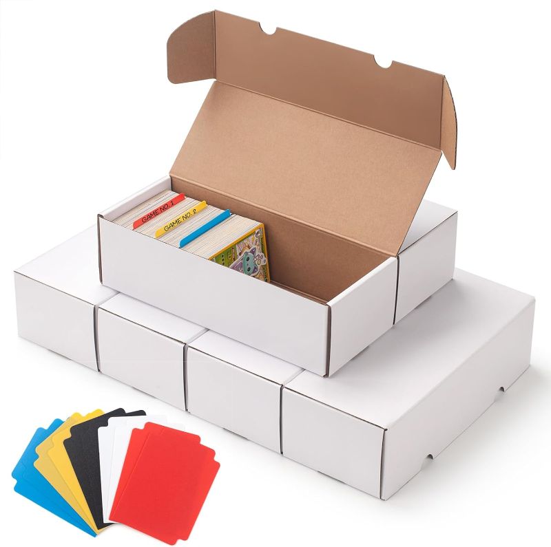 Photo 1 of 6 Pack Trading Card Storage Box, Cardboard Sports Game Card Storage Collector Boxes with 10 PCS Dividers, Card Organizer for Baseball Football Basketball Cards, Hold 3,600 Standard Trading Cards