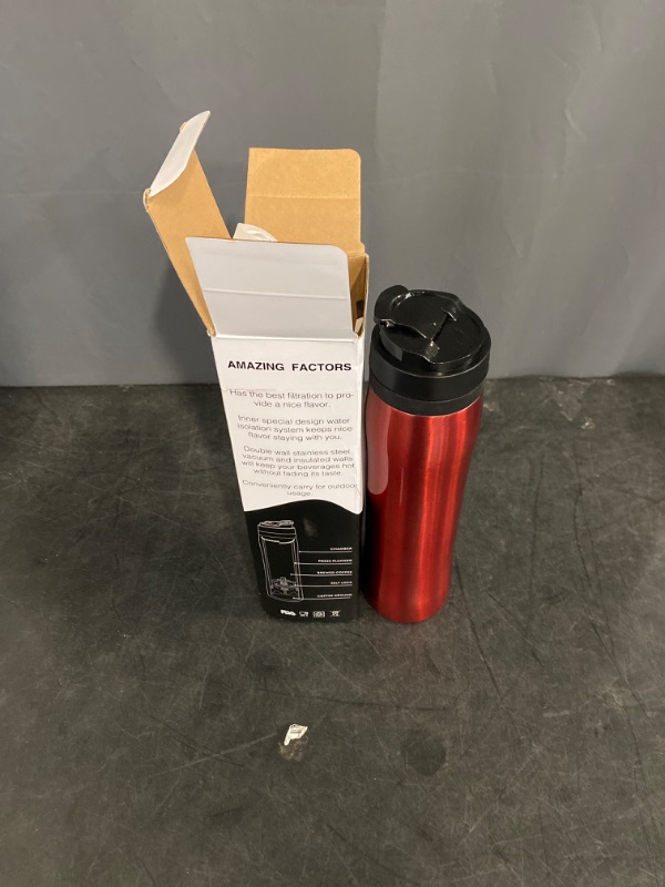 Photo 2 of (Color : Red Steel Cup) Portable French Press 350ml Coffee Maker Black Plastic Double Wall Mug BPA Free Filtration Water Isolation Tea Coffee Cup 