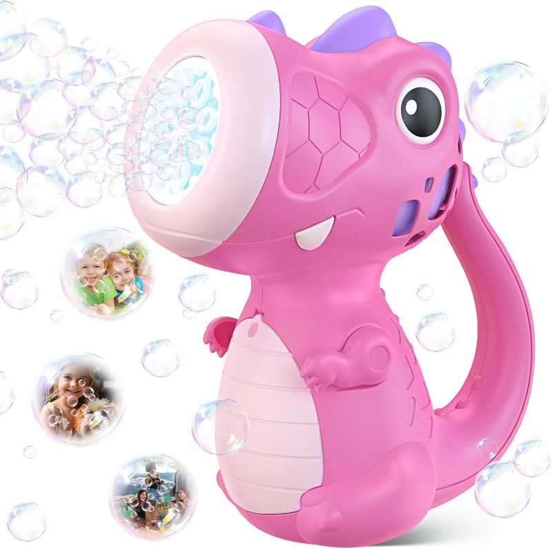 Photo 1 of Dinosaur Bubble Machine, Dino Bubble Wand for Kids, Musical & Light Up Fun Bubble Gun Blower, Cool Outdoor Dinosaur Toys for Kid, Birthday Gifts for Ages 3 4 5 6 7 8 Year Boys & Girls (Purple)