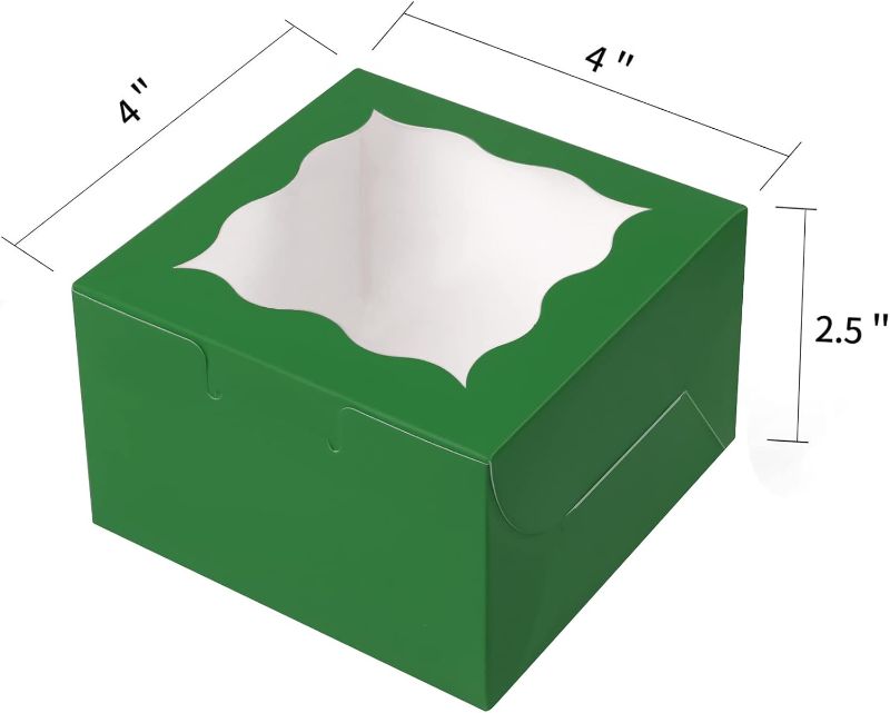 Photo 1 of (Unknown Piece Count) KPOSIYA Green Bakery Boxes with Window Individual Cupcake Boxes 4x4x2.5 Inches Cookie Boxes Kraft Paper Green Gift Box for Pastries, Cookies, Pie, Donuts, Macaroon