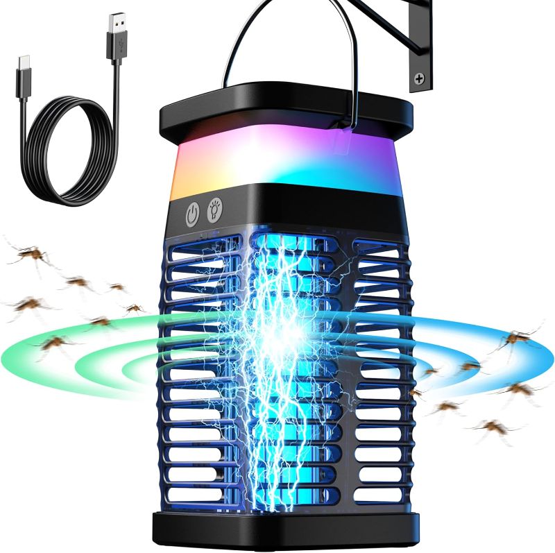 Photo 1 of Bug Zapper Outdoor, 4200V Portable & Rechargeable Solar Bug Zapper Mosquito Zapper, Electric Fly Zapper with 4000mAh Battery & Night Light, Cordless Insect Zapper for Outdoor Patio Porch Backyard