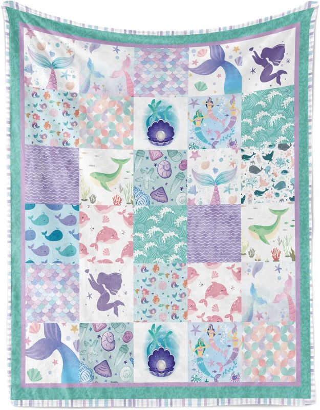 Photo 1 of ***30x40 inch*** Mermaid Baby Throw Blanket for Girls, Soft Cozy Cute Mermaid Ocean Theme Plush Flannel Crib Blanket for Nursery, Purple Teal Mermaid Fleece Blanket for Couch Newborn Toddler Kids Gift