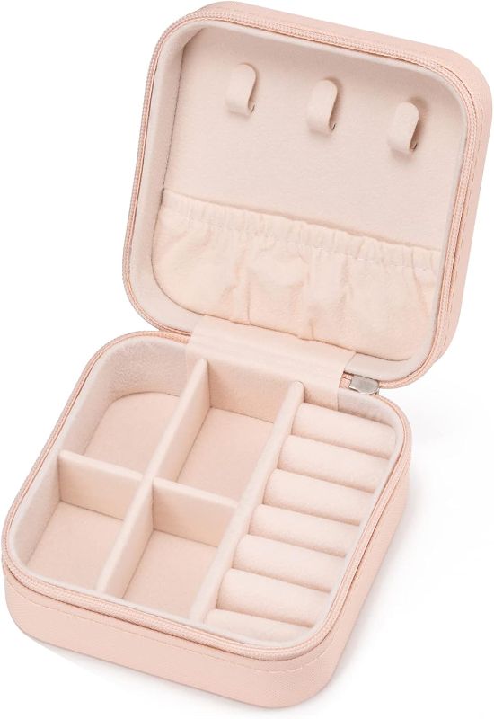 Photo 1 of Mini Jewelry Travel Case, Small Jewelry Box, Traveling Jewelry Organizer, Portable Jewelry Storage Holder for Rings Earrings Necklace Bracelet Bangle for Girls Women(Pink - 1 pack)