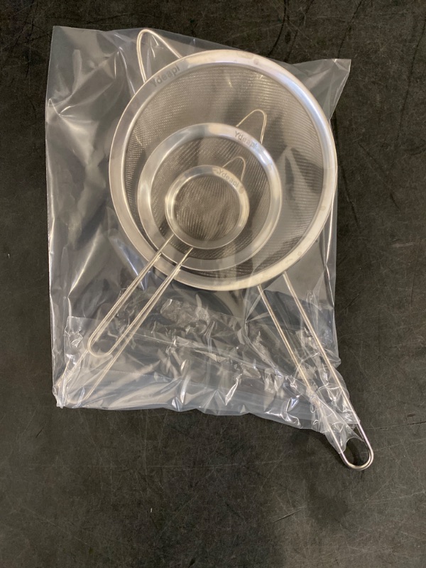 Photo 2 of 3 Pcs Super Wire Extra Fine Mesh Strainer with Handle, Small Medium Large Size Sifter Metal, Stainless Steel Sieve Strainers for Kitchen Rice Juice Quinoa Food Flour Baking