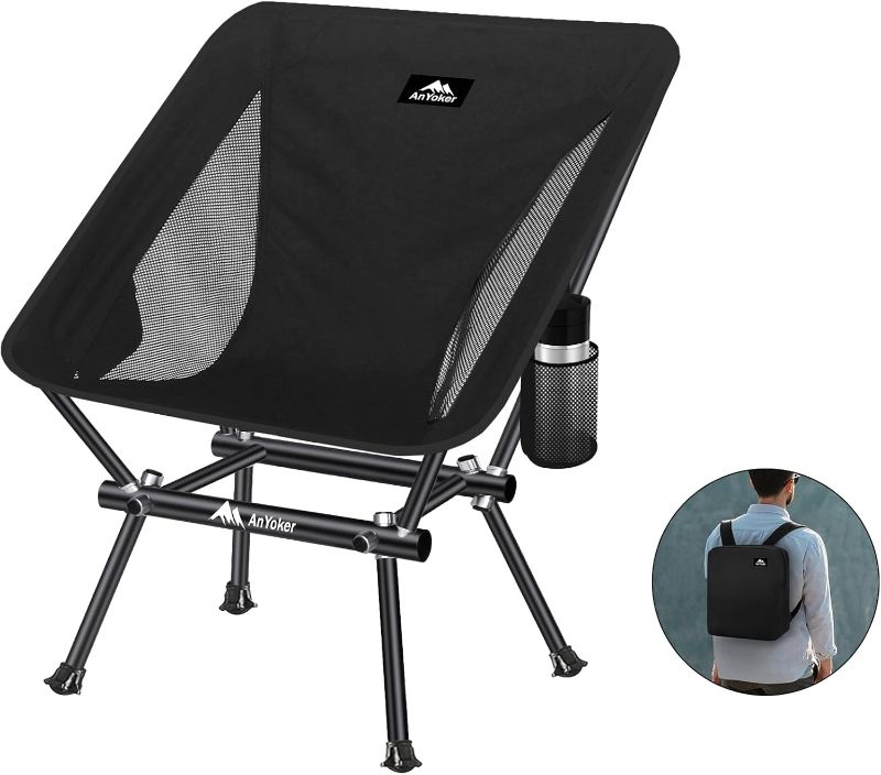 Photo 1 of AnYoker Camping Chair Portable Beach Chair with Backpack Bag Patented for Invention - Compact Lightweight Folding Chair Backpack Hiking Chair 177ZZSB-SJB?Black?