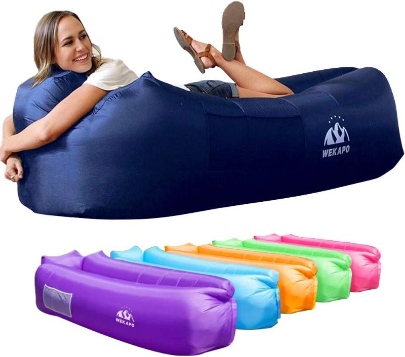 Photo 1 of Color navy Blue - WEKAPO Inflatable Lounger Air Sofa Chair–Camping & Beach Accessories–Portable Water Proof Couch for Hiking, Picnics, Outdoor, Music Festivals & Backyard–Lightweight and Easy to Set Up Air Hammock