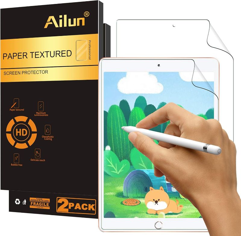 Photo 1 of Ailun Paper Textured Screen Protector for iPad 9/8/7 (10.2-Inch, 2021&2020&2019) Draw Like on Paper Textured Anti Glare Case Friendly [2Pack]