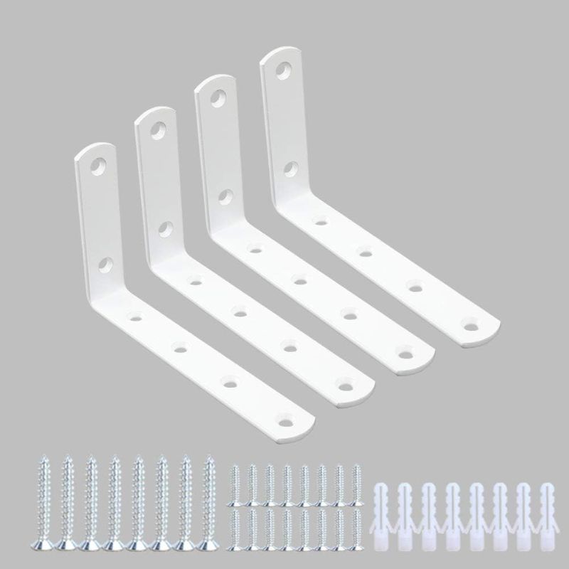 Photo 1 of (Does Not Come With Screws or Anchors) Corner Brace 4 Pcs Shelf Bracket Heavy Duty White Steel L Corner Brace, Decorative Joint Angle Bracket for Shelf 5 InchX3 Inch Shelves Wall Hanging Bracket (125X75mm(5 InchX3 Inch)(4PCS))