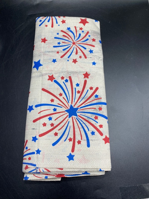 Photo 1 of Artoid Mode Silver Fireworks Patriotic 4th of July Table Runner, Seasonal Kitchen Dining Table Decoration for Home Party Decor 13x90 Inch